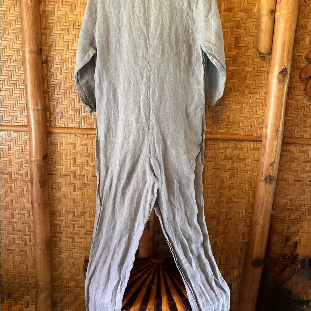 Zara gray Lillian linen Button Front Jumpsuit medium